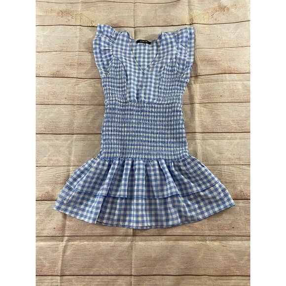 Sugar Lips Everleigh Gingham Blue And White Plaid Smoked Mini Dress - Medium - Picture 6 of 12